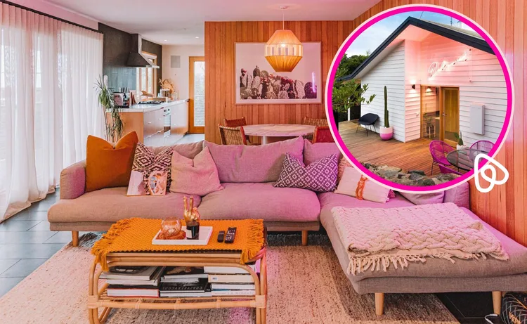 airbnb pink living room